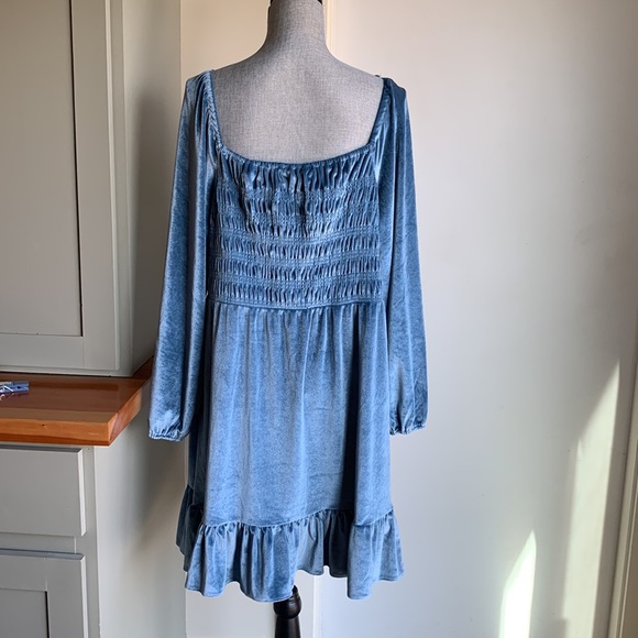 LC Lauren Conrad Blue Smocked Velvet Dress - Picture 5 of 5